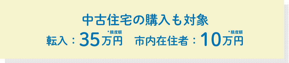 中古住宅の購入も対象 転入：35万円　市内在住者：10万円